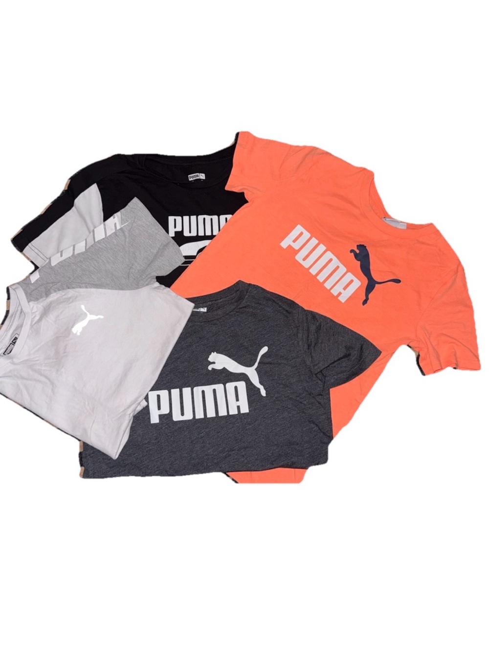 Puma Short Sleeve Logo Tees (4)- Orange, Black, Gray, White (M 10-12)
